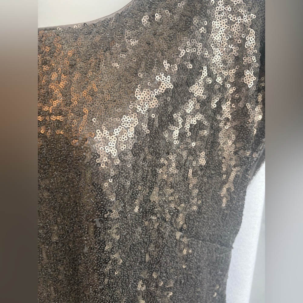 Vera Wang Sequin Sheath Dress Sz 14 Cowl Back Color Pewter Wedding Cocktail 0367 - Picture 4 of 12